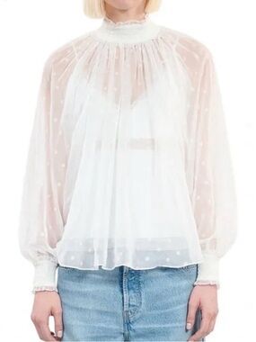 The Kooples White Sheer Polka-Dot High Neck Blouse